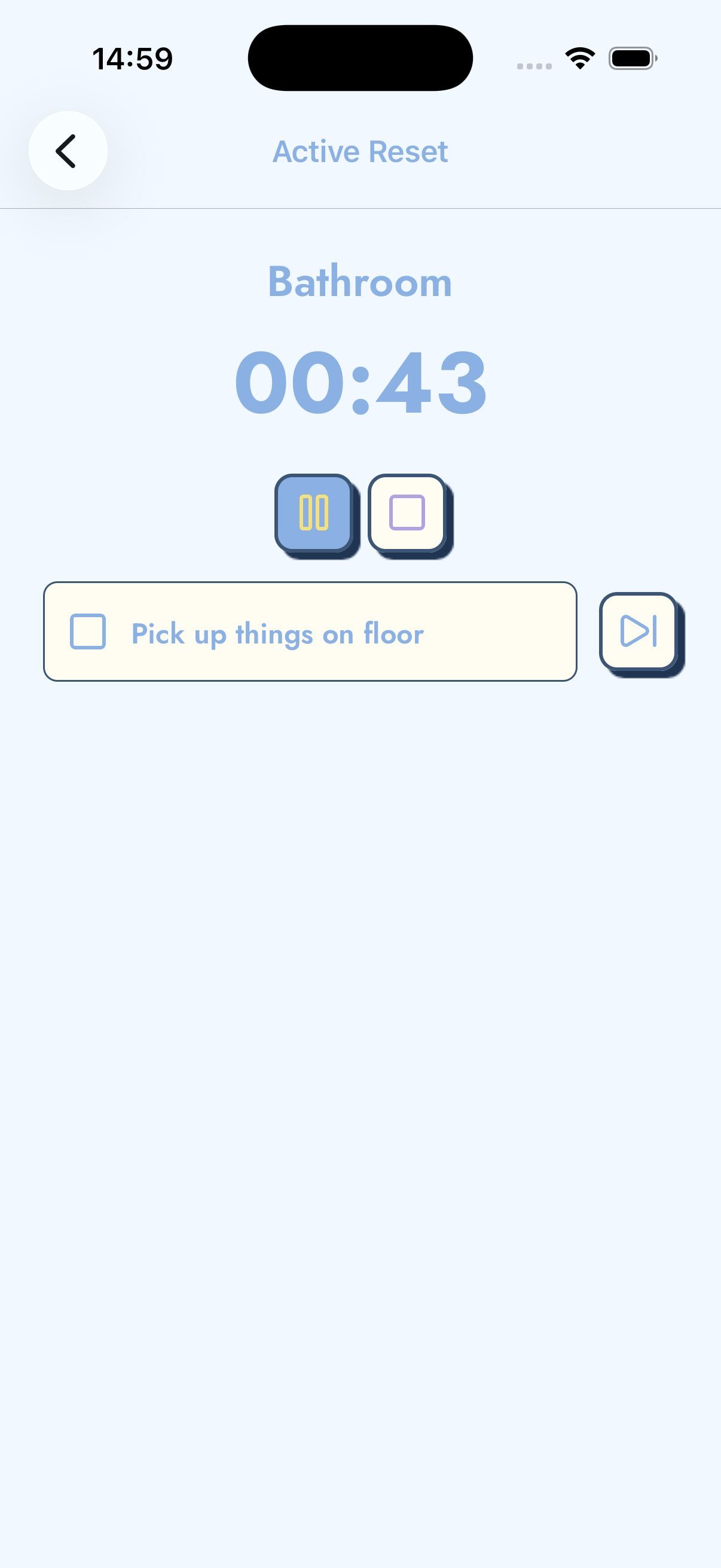 Active reset timer counting up with the first checklist task